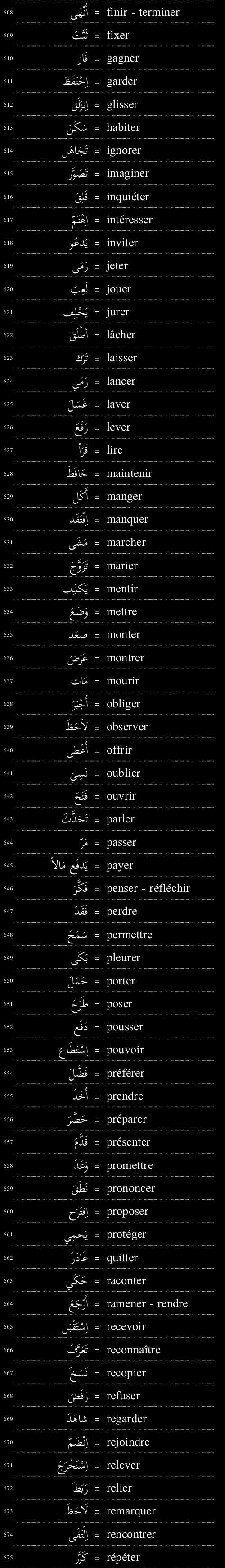 mots utiles de vocabulaire français arabe 10/11