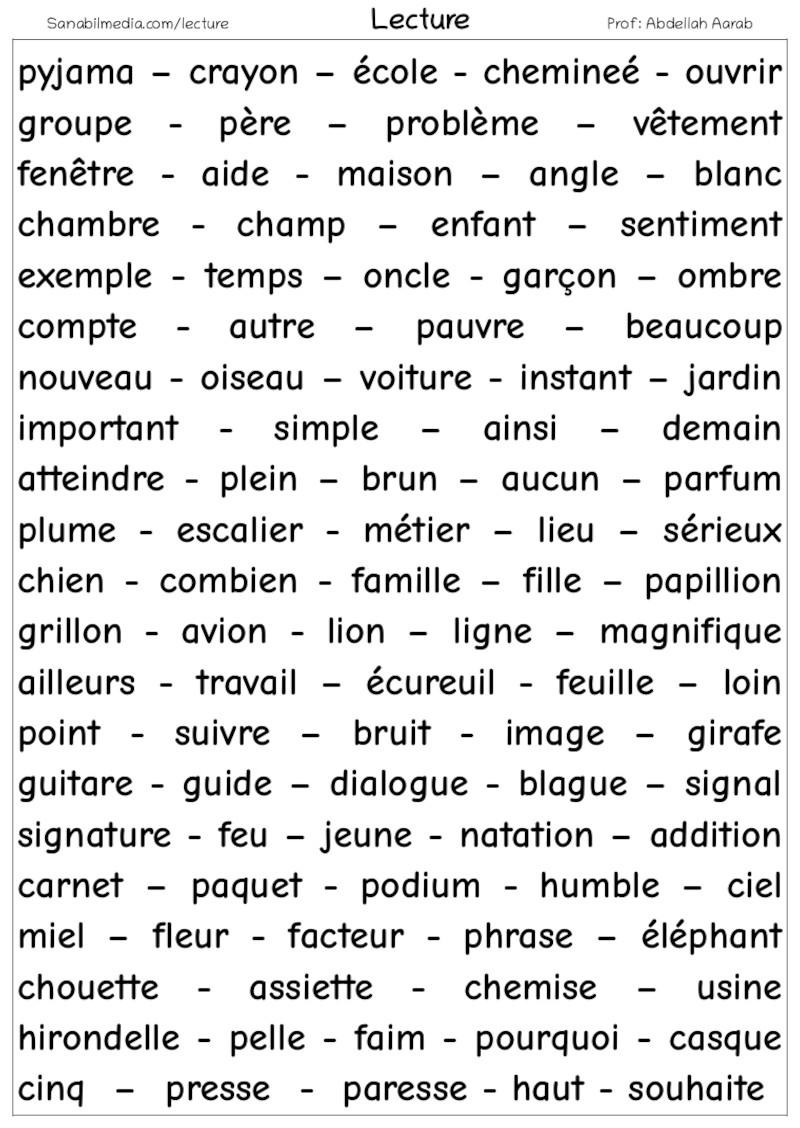 100 mots pour apprendre à lire les syllabes